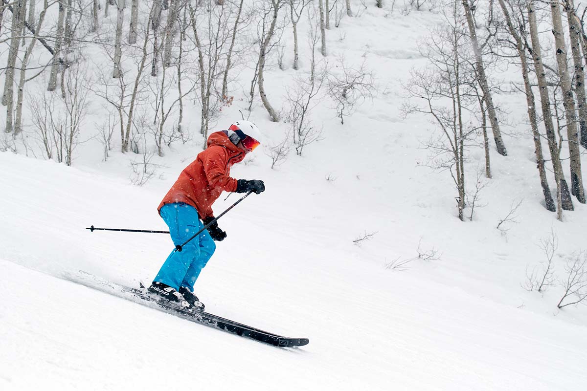 Women's ski boots (cruising downhill at resort)