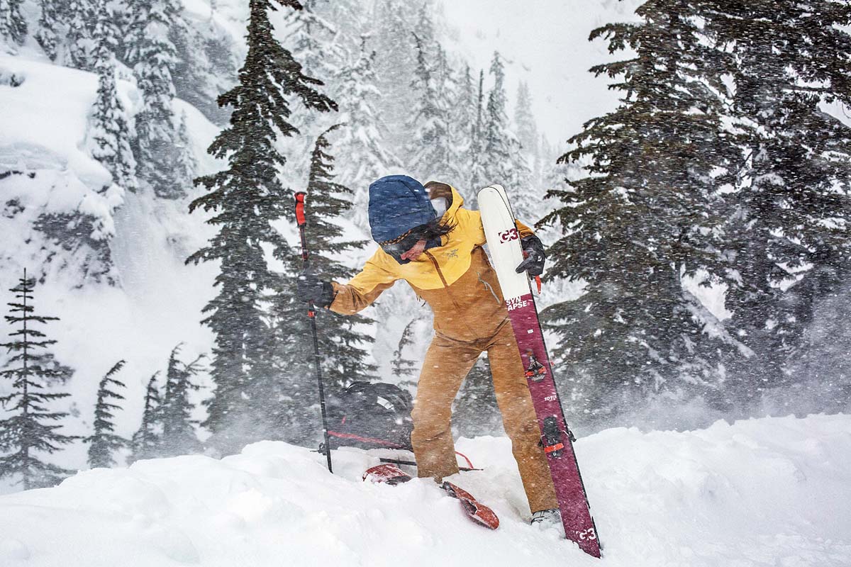 Wearing Arc'teryx Sentinel jacket and bibs in a storm