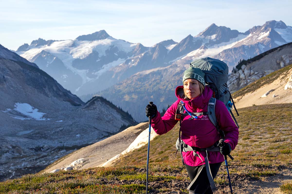 Hiking in the Arc'teryx Atom synthetic jacket