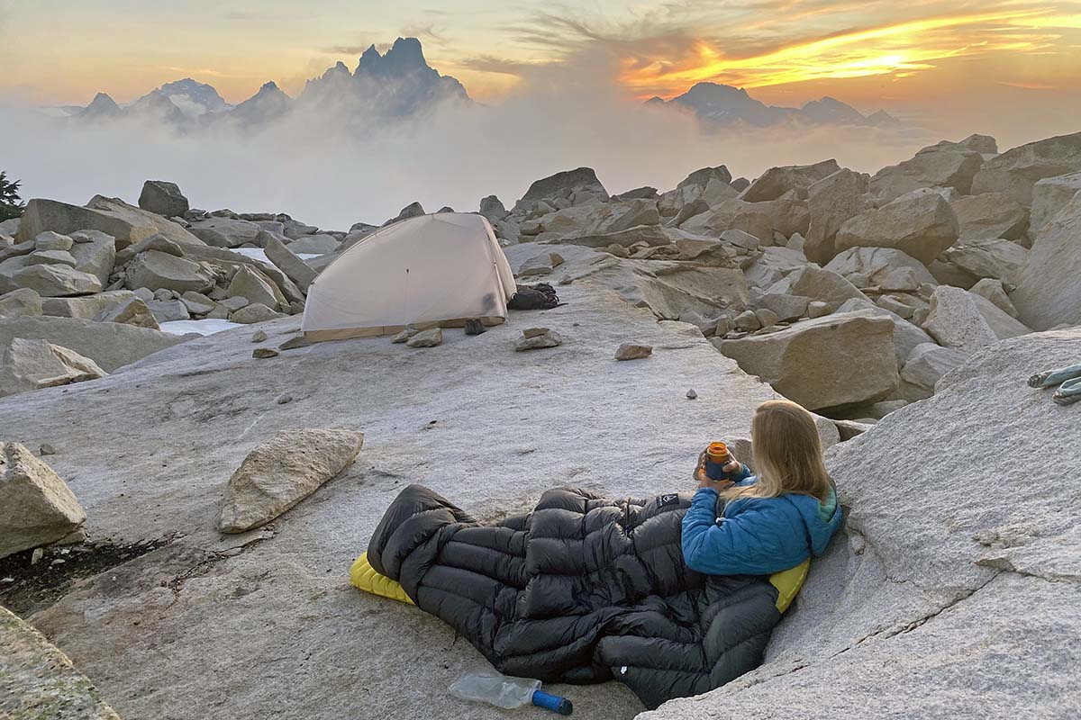 Patagonia Micro Puff Hoody synthetic insulated jacket (watching the sun set by Mt. Slesse)
