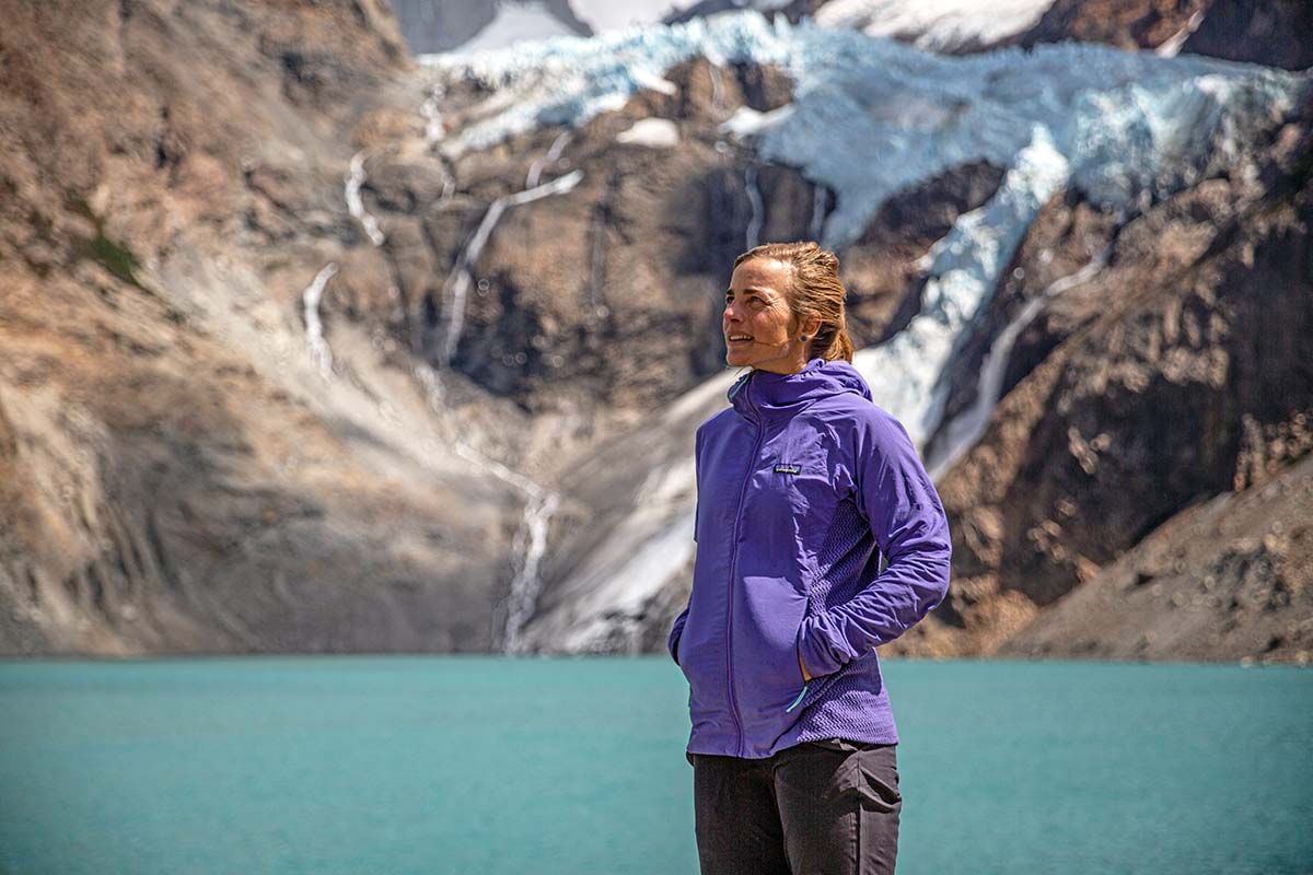 Patagonia Nano-Air Light Hybrid Hoody (standing in front of glacial lake)