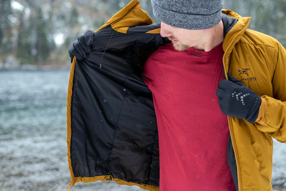 Fall hiking gear (showing baselayer inside midlayer)