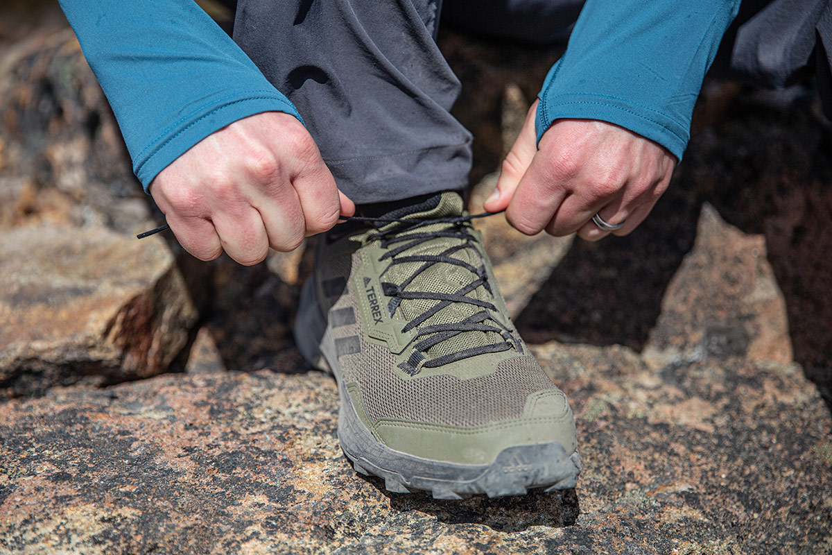 Adidas Terrex AX4 hiking shoe (tying shoe up close)