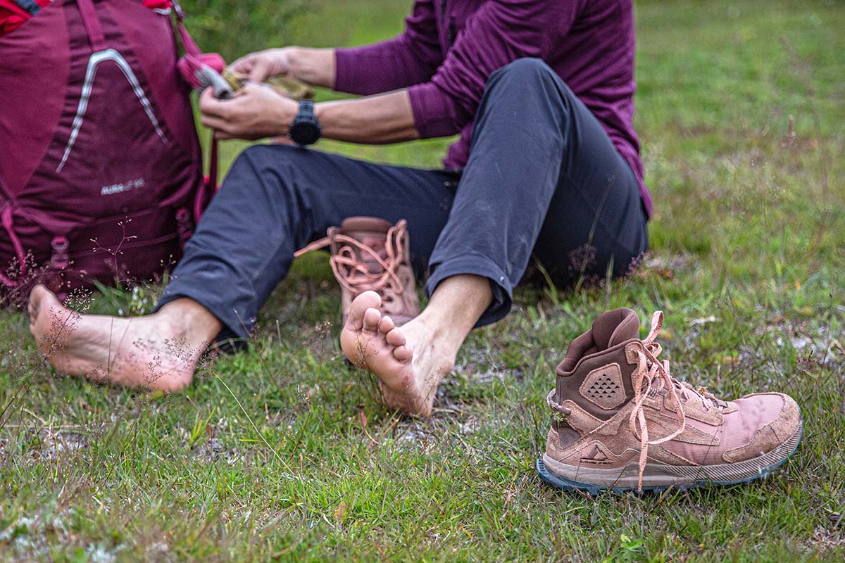 Taking off the Altra Lone Peak Hiker 2 hiking boots