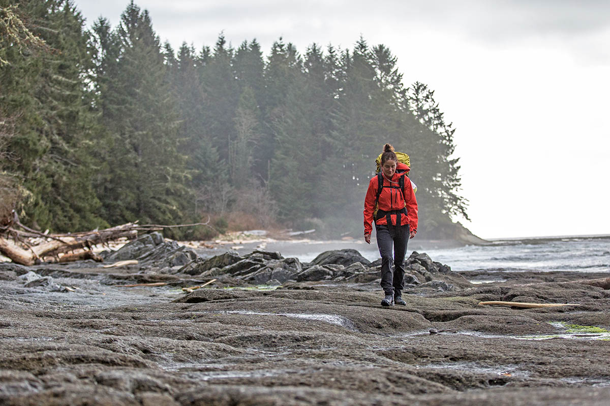 Arc'teryx Alpha SL Anorak (walking along rocky beach)