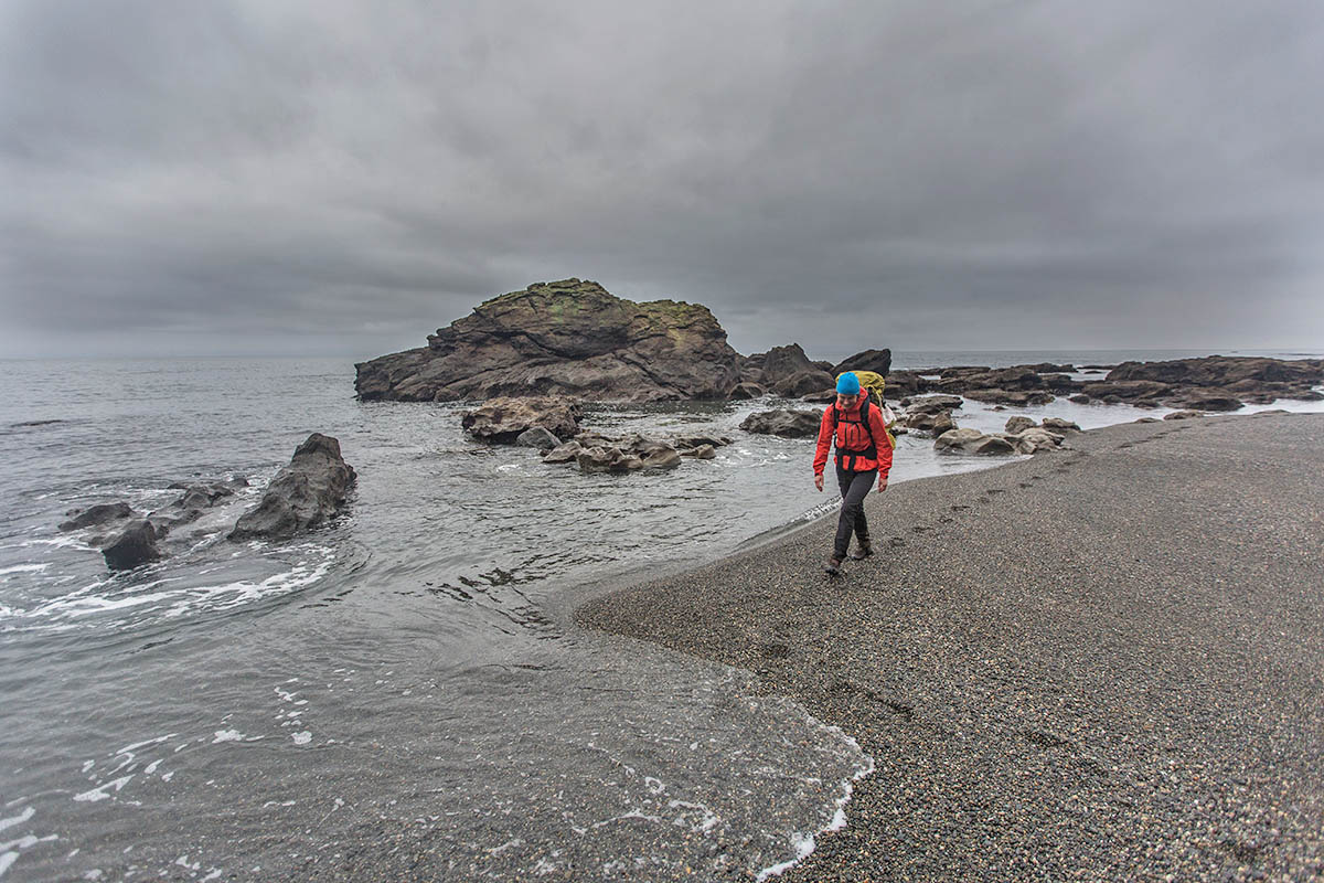 Arc'teryx Alpha SL Anorak (walking along stormy beach)