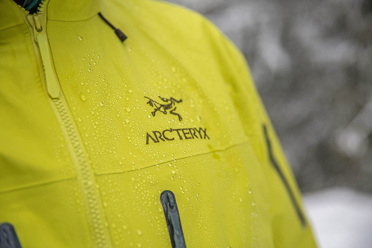 Arc'teryx Alpha SV hardshell jacket (logo with water beading on shell)