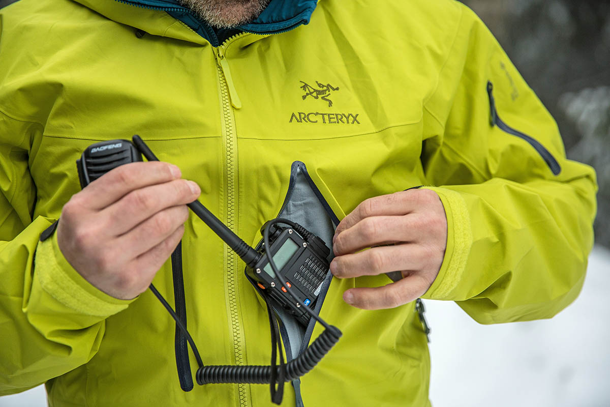 Arc'teryx Alpha SV hardshell jacket (radio in chest pocket)