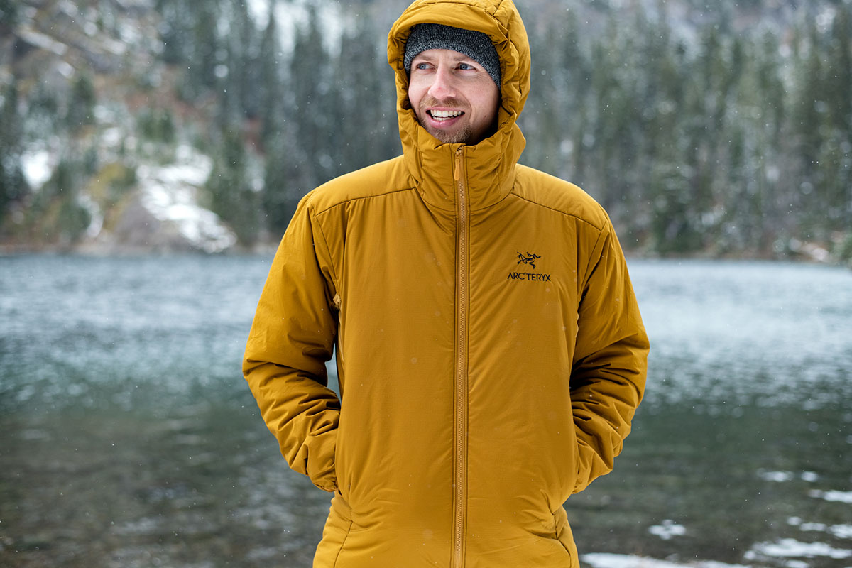 Arc'teryx Atom AR Hoody (smiling with hood up)