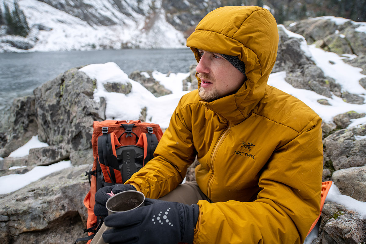 Arc'teryx Atom AR Hoody (warming up by lake)