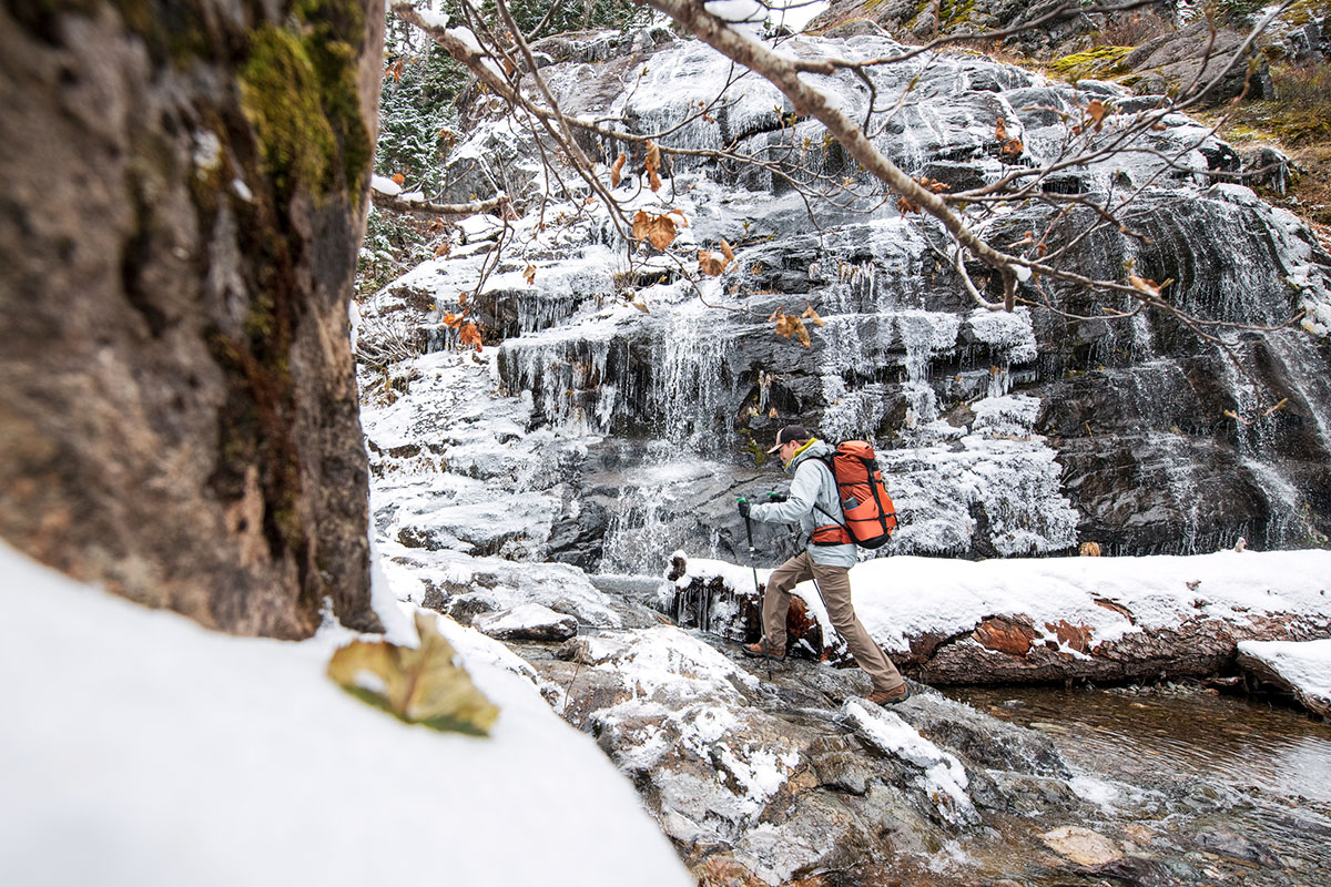 Arc'teryx Beta LT hardshell jacket (in front of waterfall)