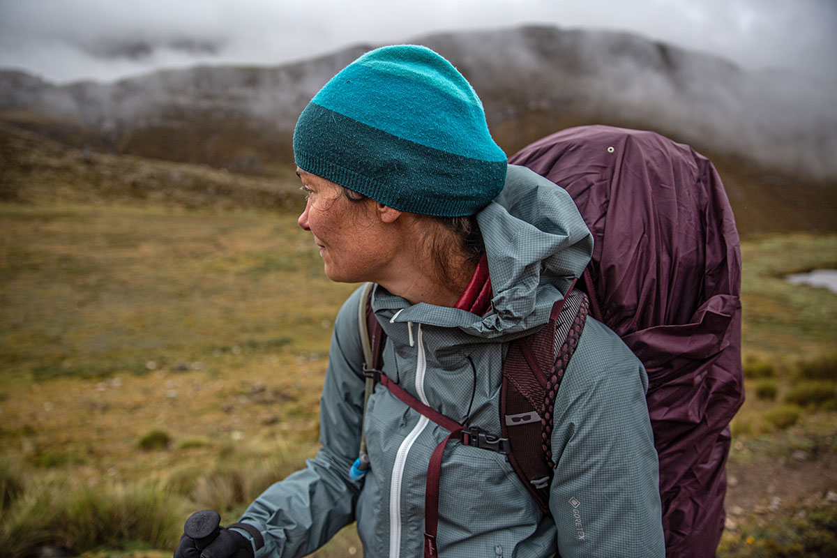 Arc'teryx Beta LT Hadron Jacket (closeup with beanie on)