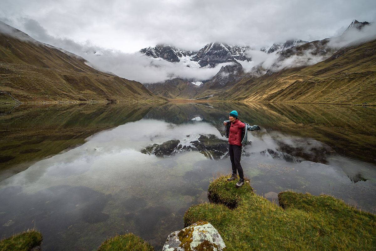 Arc'teryx Beta LT Hadron Jacket (putting on jacket by lake)