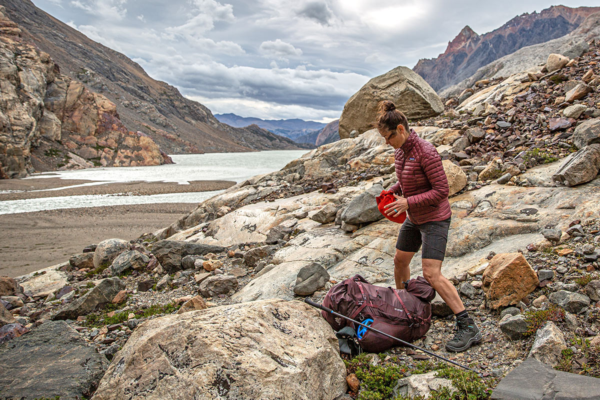 Arc'teryx Beta SV Jacket (packing jacket down into backpack)