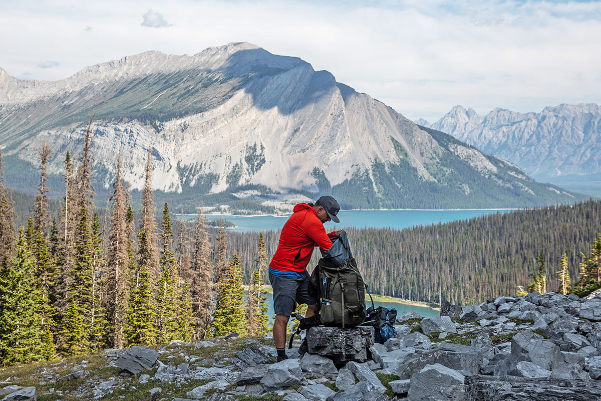 Arc'teryx Bora 75 backpacking backpack (reaching in from top)