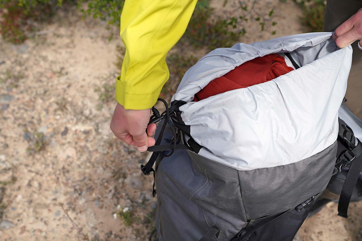 Arc'teryx Bora AR 63 backpacking pack (opening top compartment)