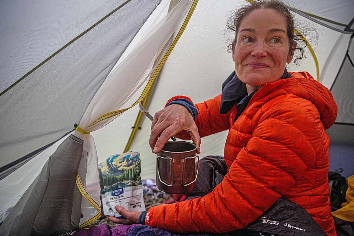 Arc'teryx Cerium SV Hoody (sitting inside tent during rain)