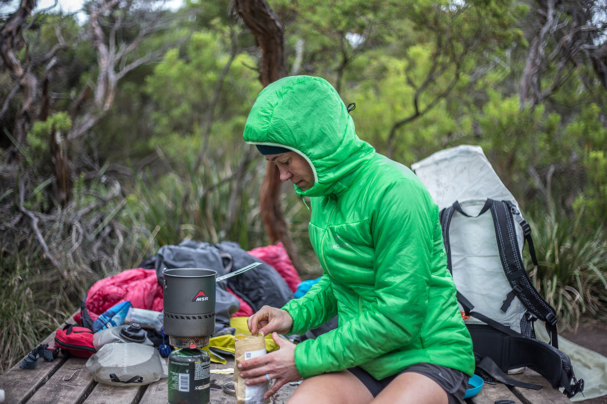 Arc'teryx Nuclei FL synthetic jacket (making food at camp)