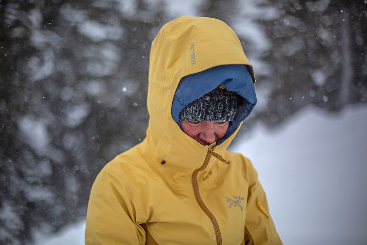 Arc'teryx Sentinel Jacket (hood over down jacket and beanie)