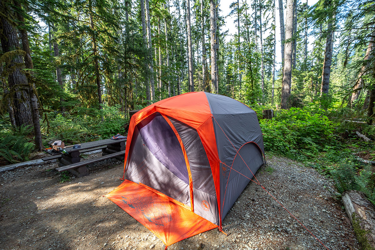 ​​Big Agnes Big House 6 camping tent (pitched in forest)
