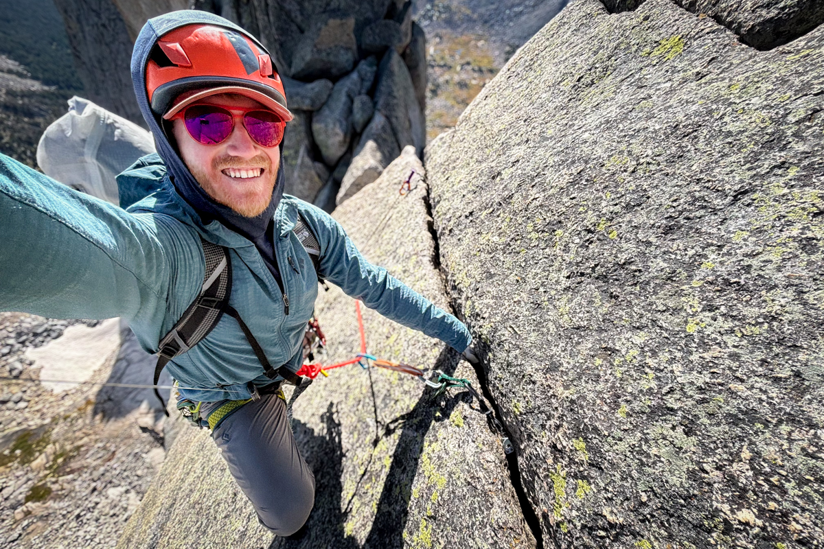 Black Diamond Alpine Light Pants Review (selfie while climbing the Cirque Traverse in Wyoming)