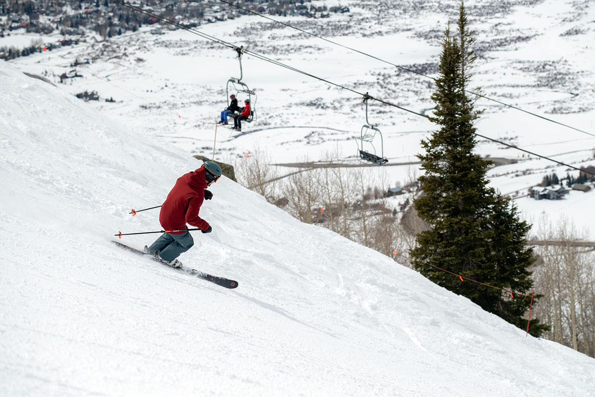 Blizzard Bonafire 97 all-mountain skis (skiing next to lift)