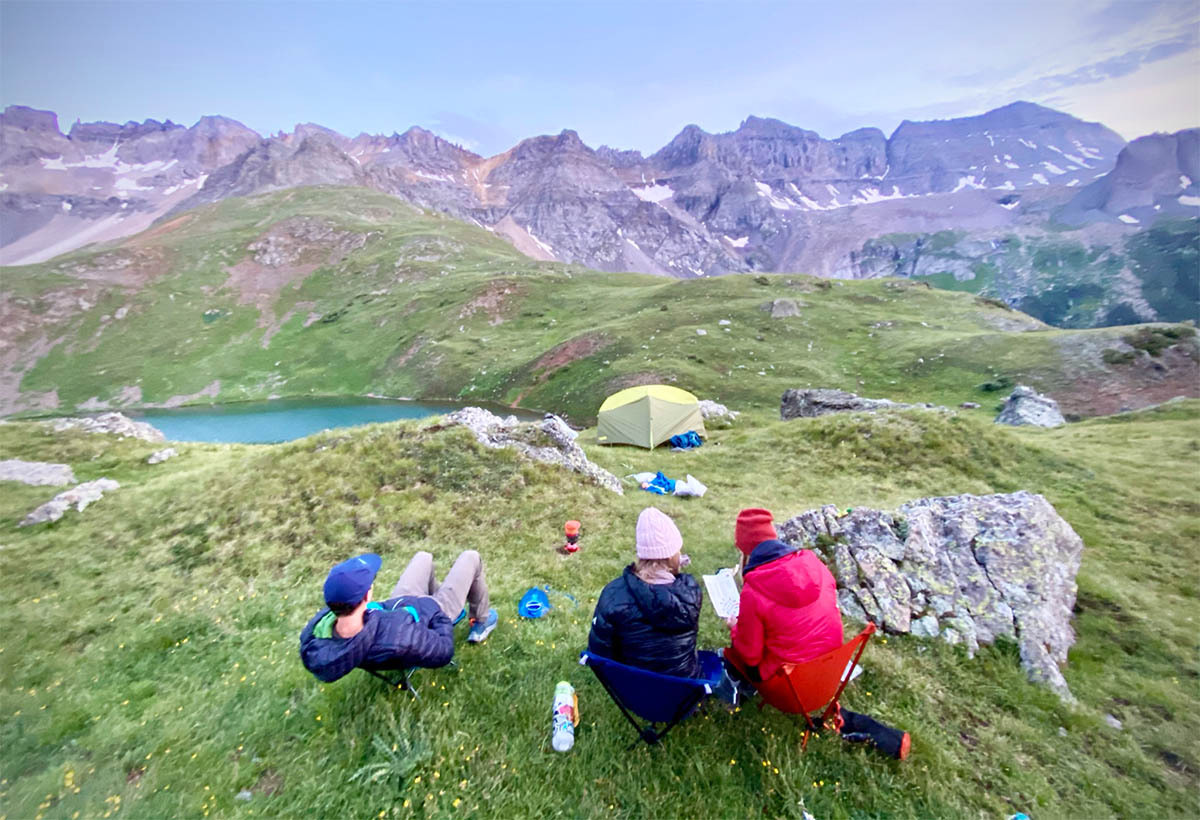 Cotopaxi Fuego Down Jacket (sun setting at camp)