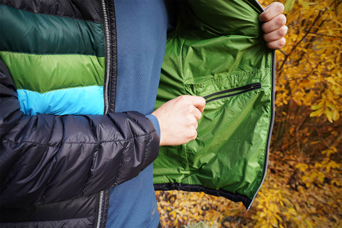 Cotopaxi Fuego Down Jacket (unzipping interior pocket)