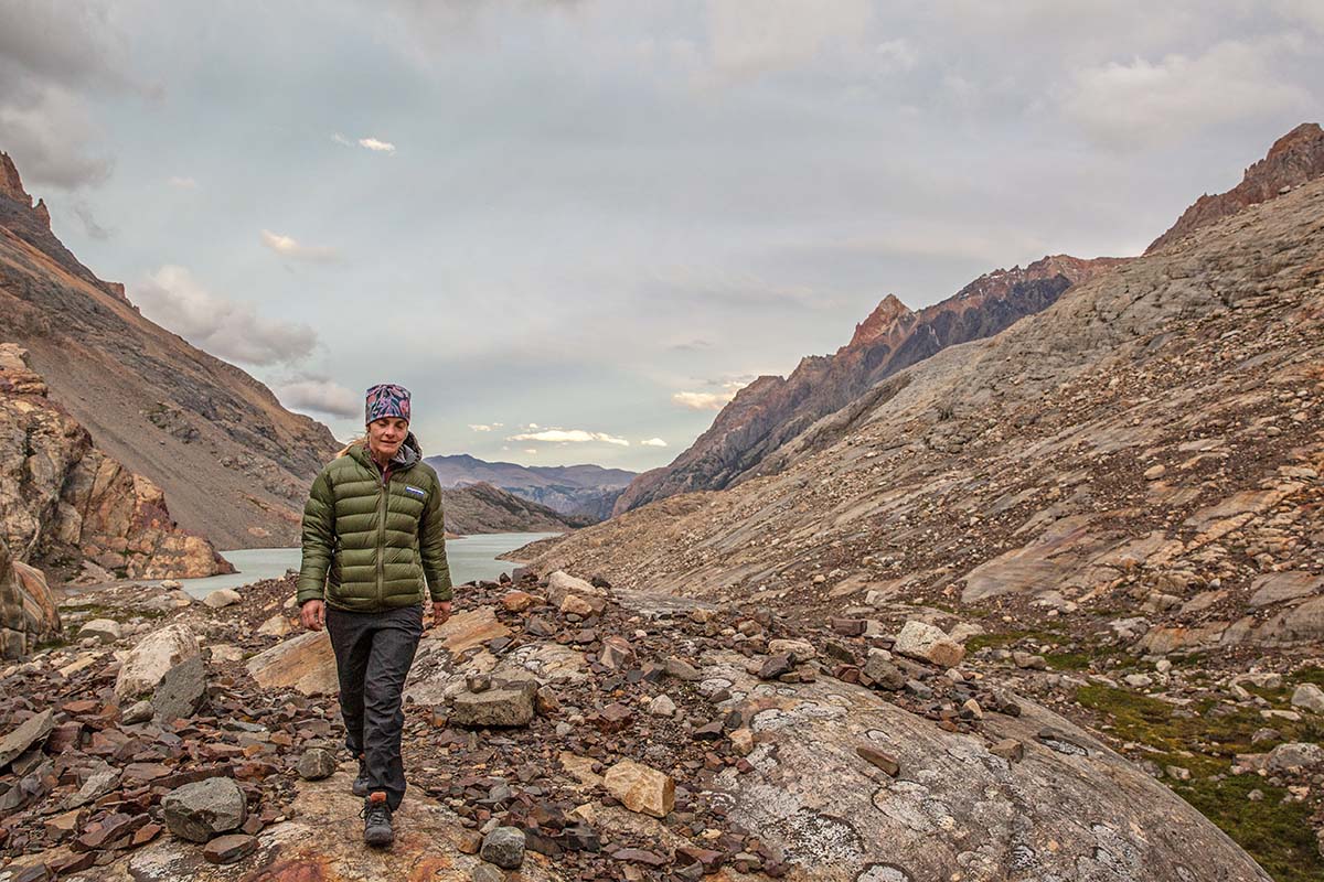 Taking an evening hike in the Feathered Friends Eos Down Jacket