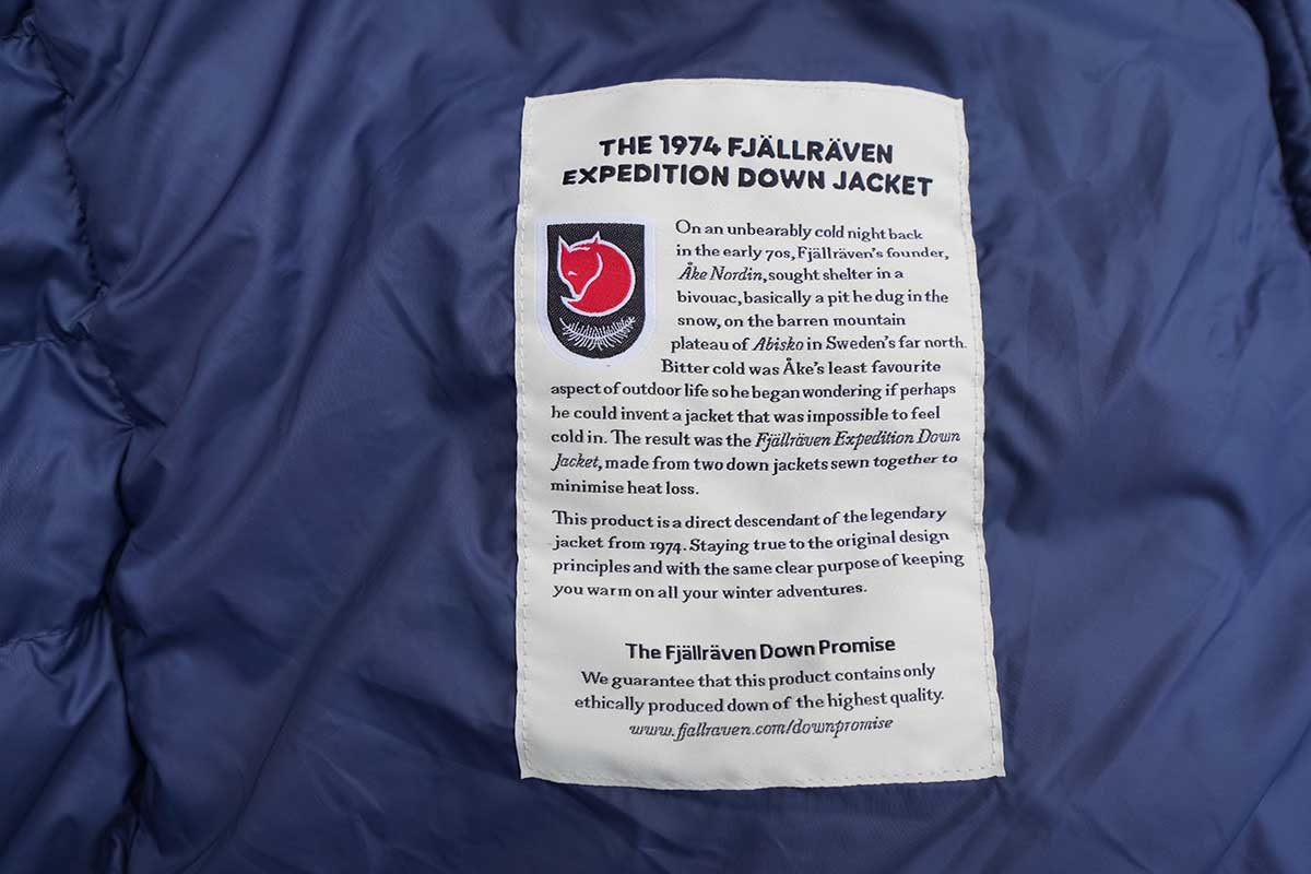 Fjallraven Expedition Pack Down Hoodie (tag about ethical down)