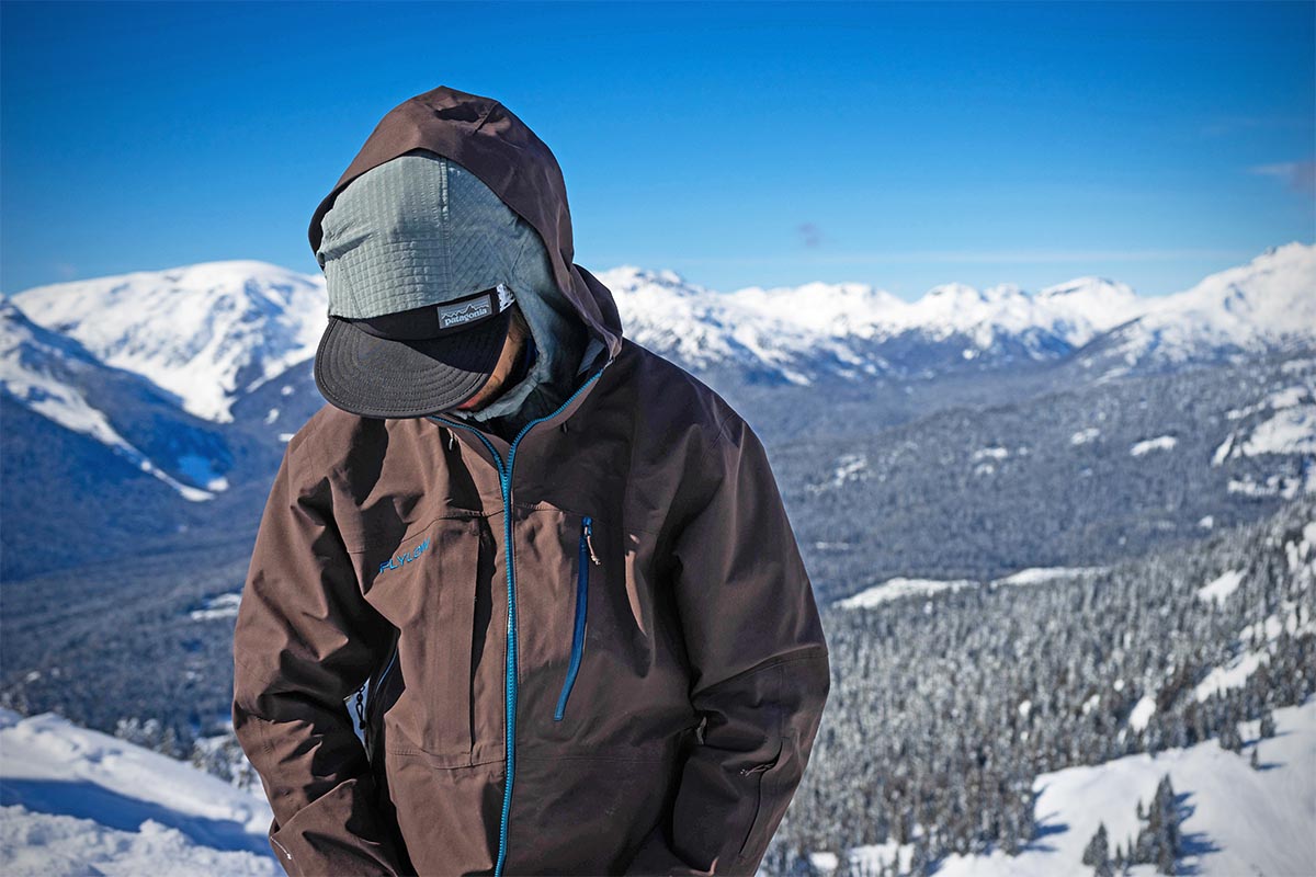 Flylow Gear Quantum Pro Jacket (in front of mountains)