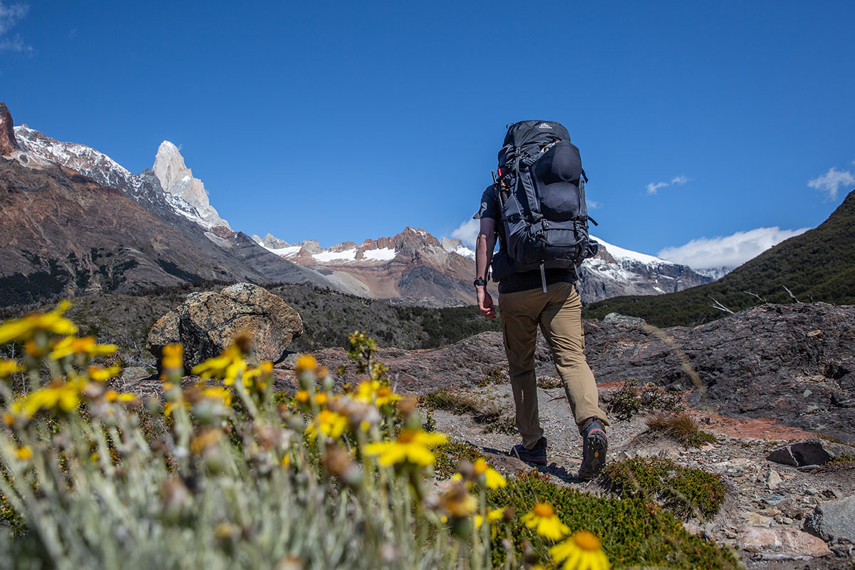 Gregory Baltoro 75 backpack (hiking toward mountains)