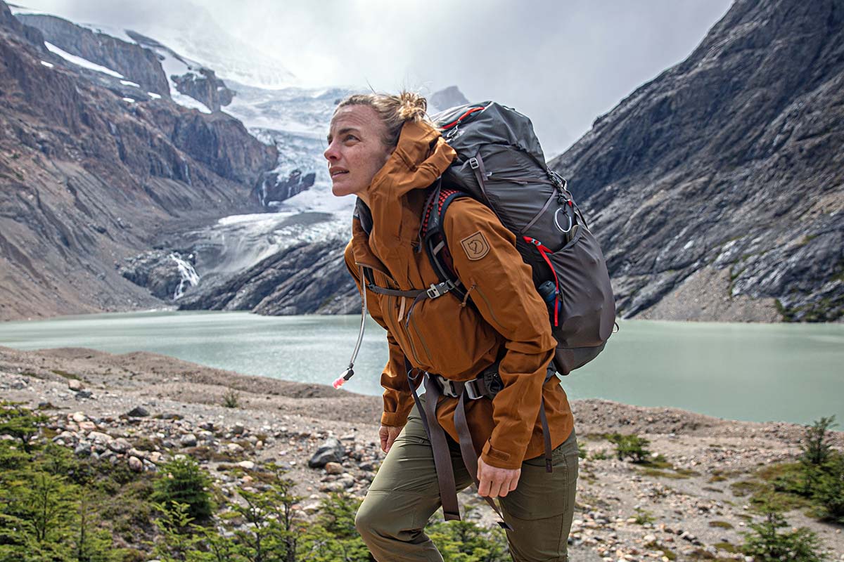 Gregory Facet 55 backpacking pack (in front of glacier)