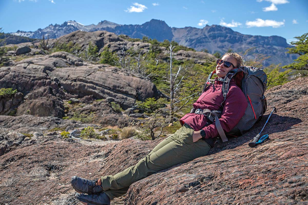 Gregory Facet 55 backpacking pack (sitting on rock)