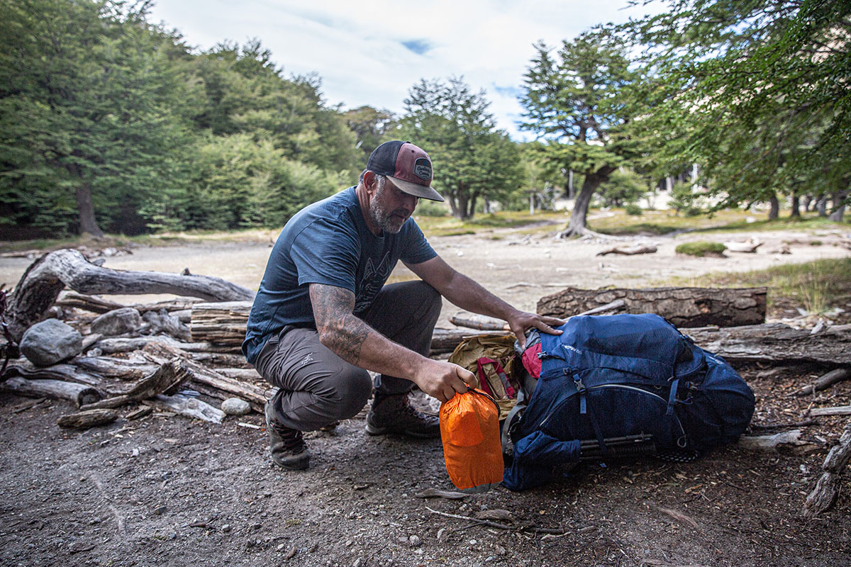 Gregory Katmai 65 backpacking pack (accessing pack)