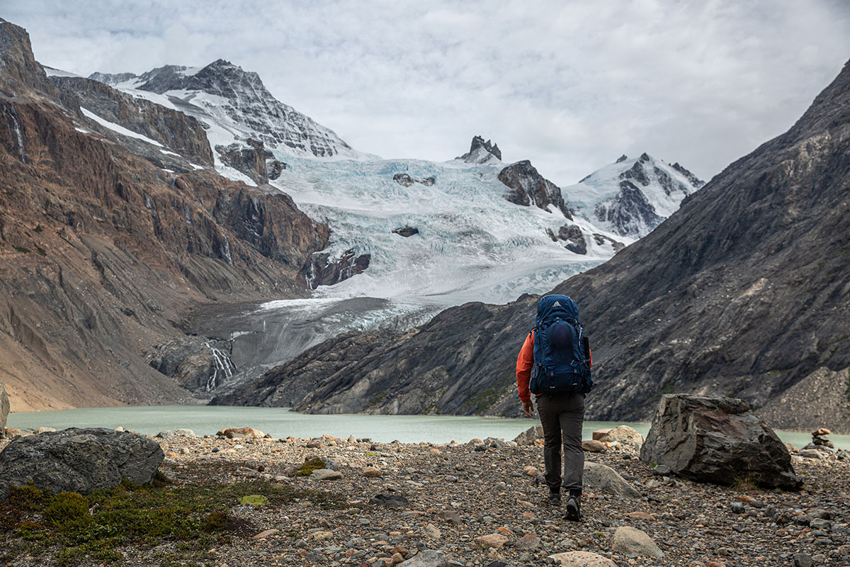 Gregory Katmai 65 backpacking pack (hiking toward lake)