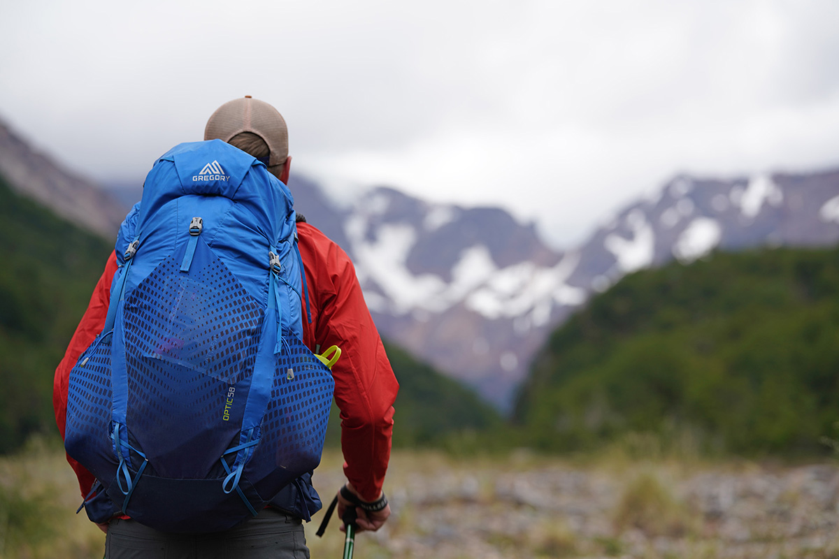 Gregory Optic 58 backpacking pack (looking into mountains)