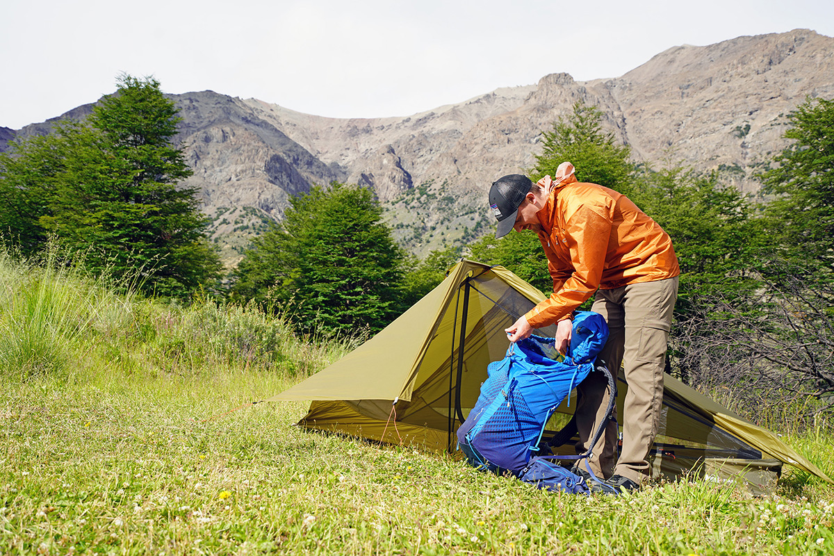 Gregory Optic 58 backpacking pack (unpacking pack at REI Co-op Flash Air 2 tent)