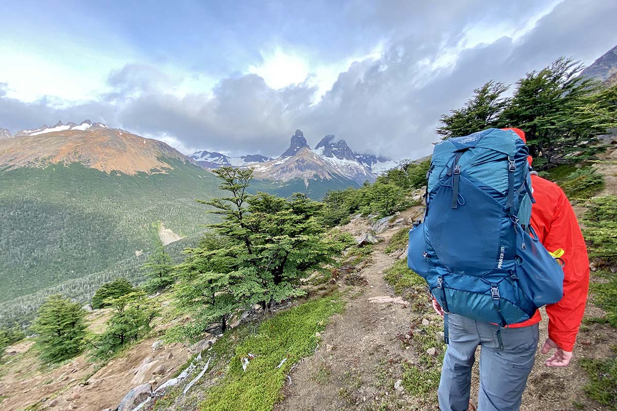 Gregory Paragon 58 backpacking pack (looking at stormy sky)