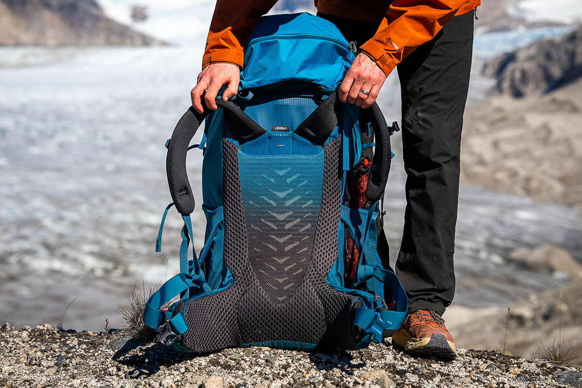 Gregory Stout 70 backpack (showing off backpanel)