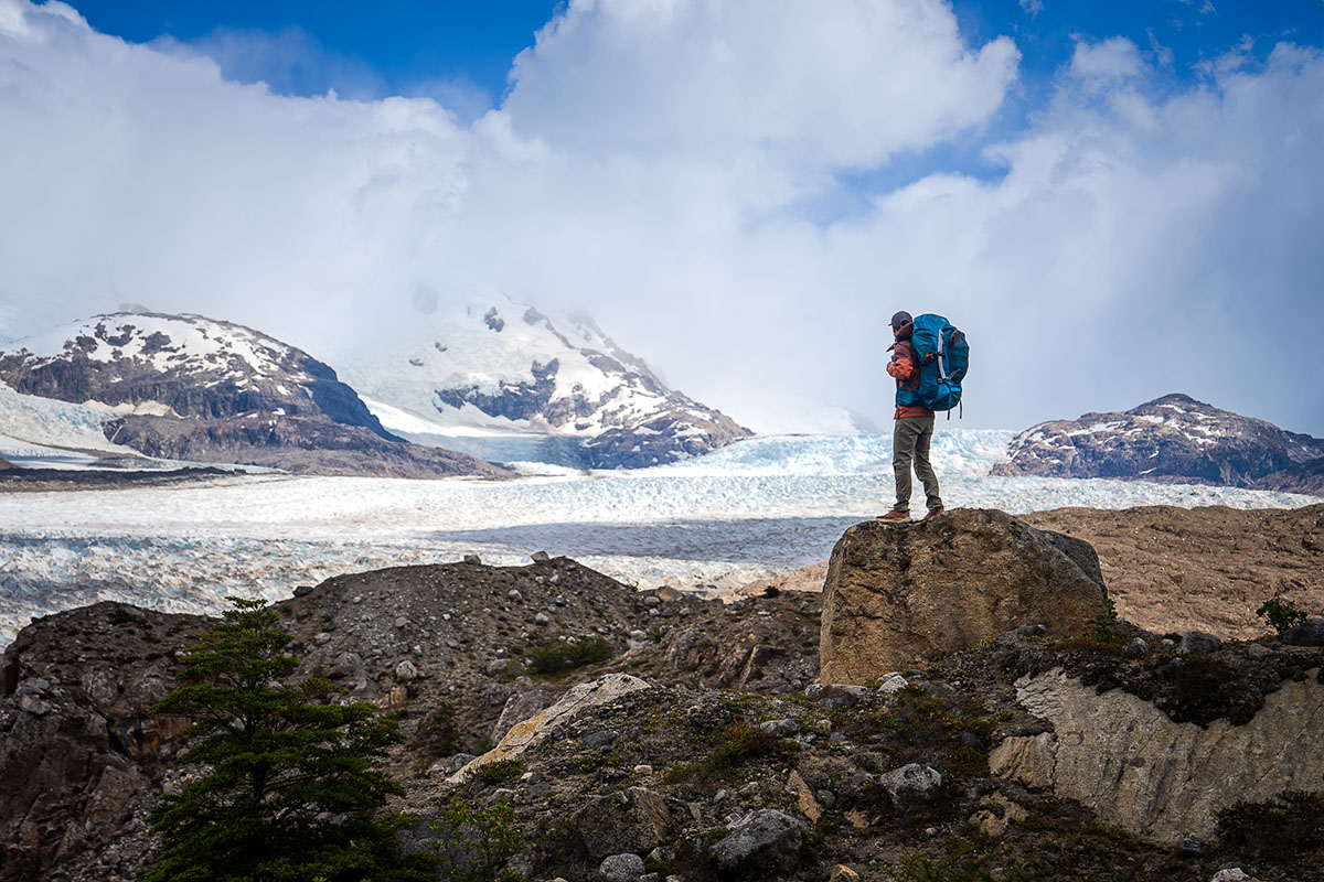 Hoka Anacapa 2 Low GTX hiking shoes (overlooking glacier valley)