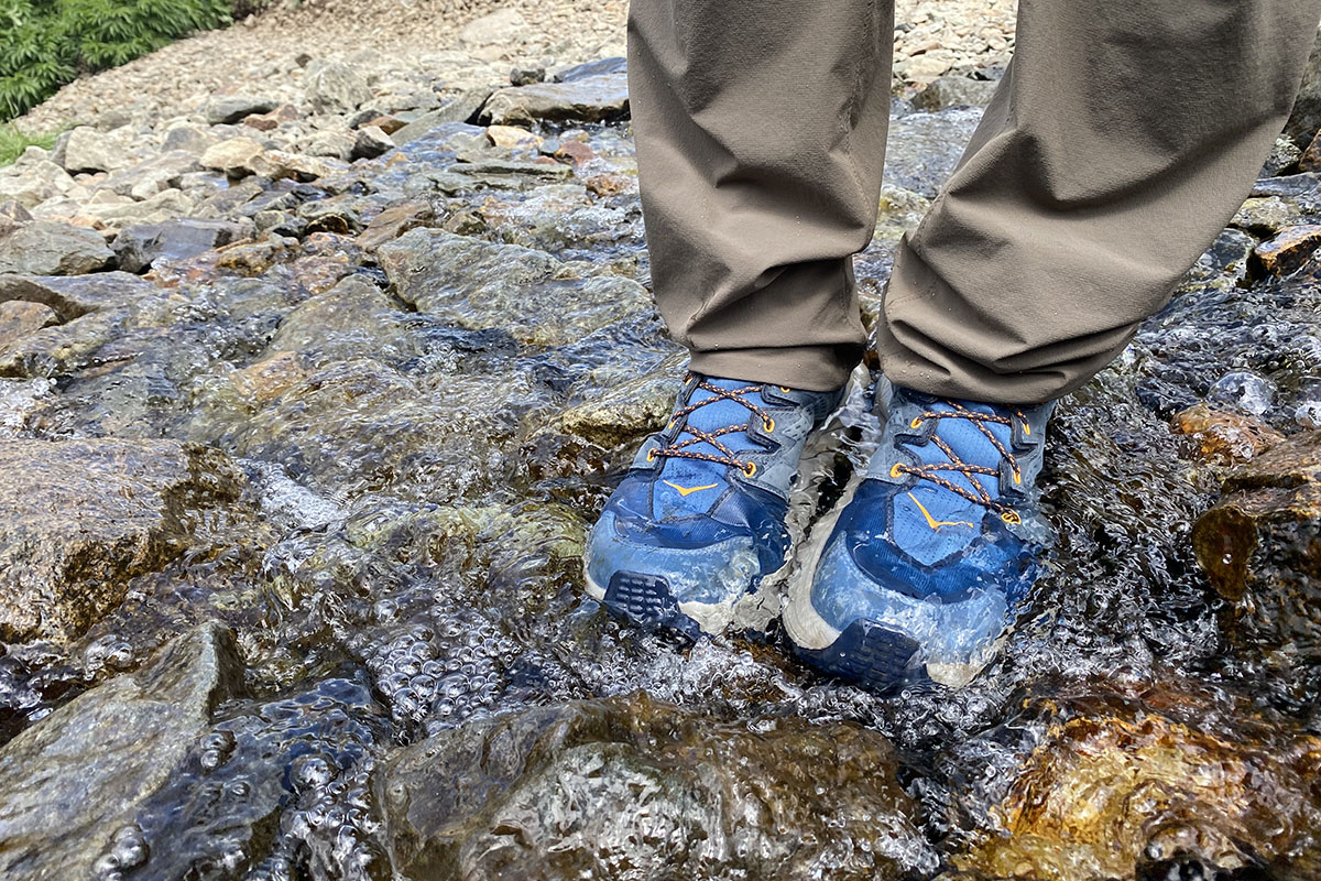 Hoka One One Anacapa Mid GTX hiking boot (standing in creek)