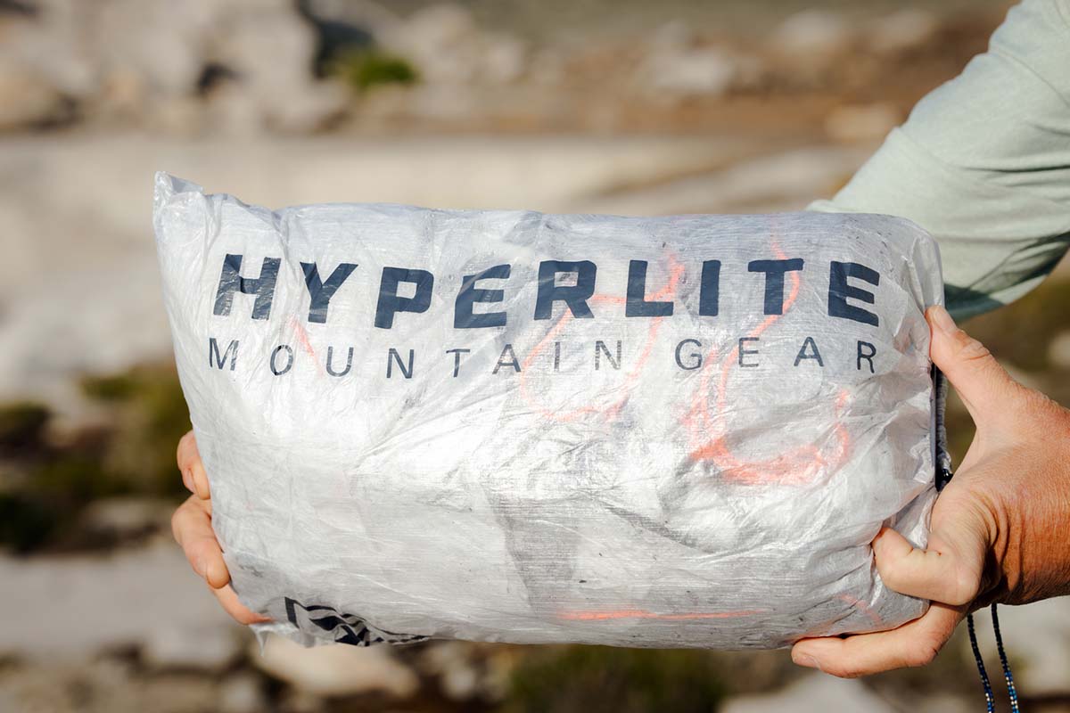 Hyperlite Mountain Gear Unbound 2P ultralight backpacking tent (packed size)