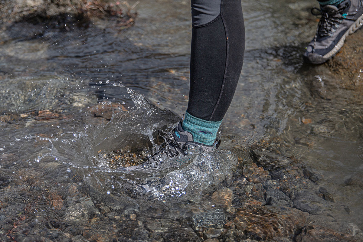 KEEN NXIS EVO WP hiking boots (stepping into water)