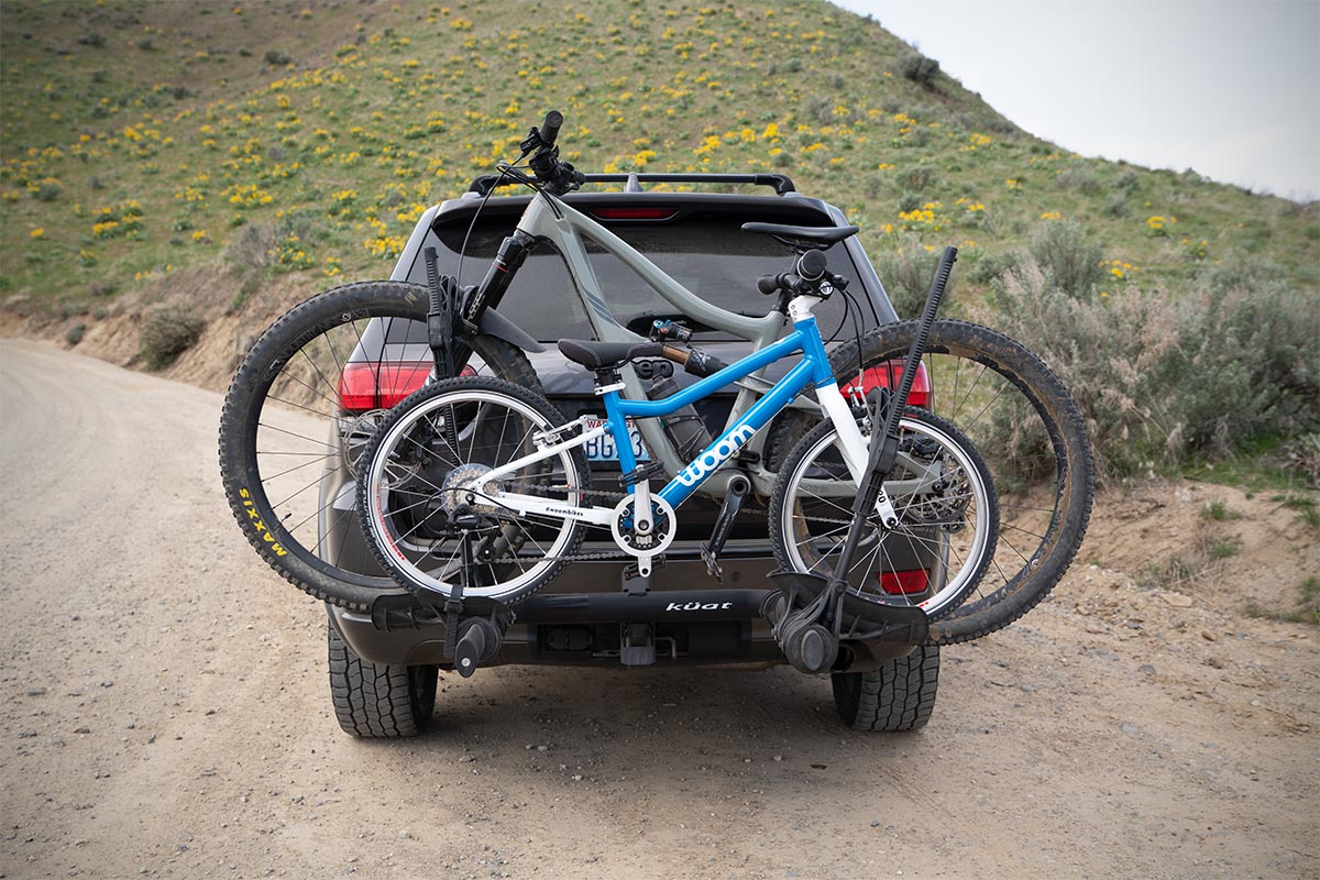 Kuat Transfer V2 hitch bike rack (bikes loaded on dirt road)