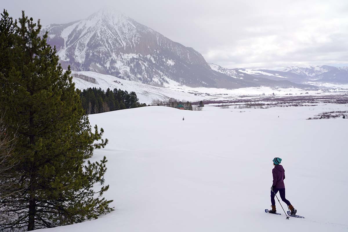 MSR Evo Trail snowshoes (hiking in valley)