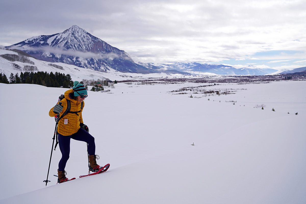 MSR Lightning Ascent Snowshoes (walking uphill with heel riser in mountains)