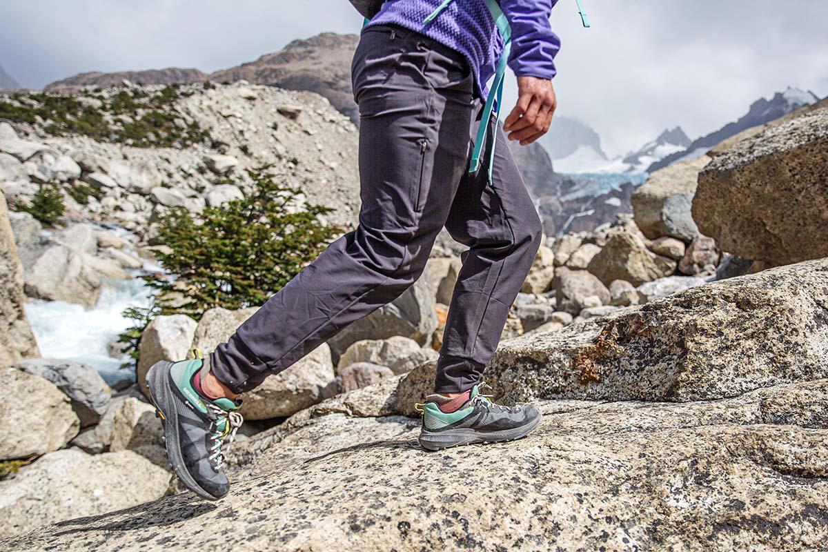 Merrell MQM 3 GTX hiking shoe (hiking on granite boulder)