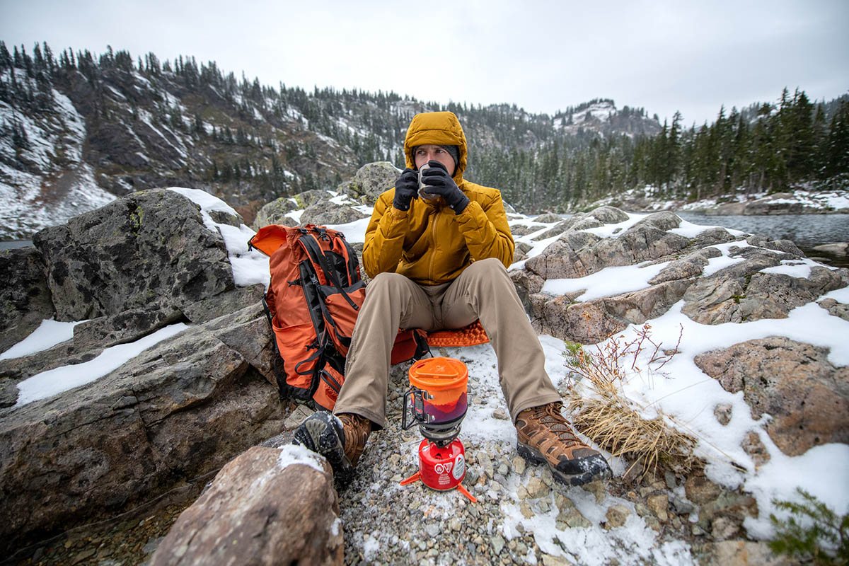 Merrell Moab 2 Mid hiking boot (drinking coffee by lake)