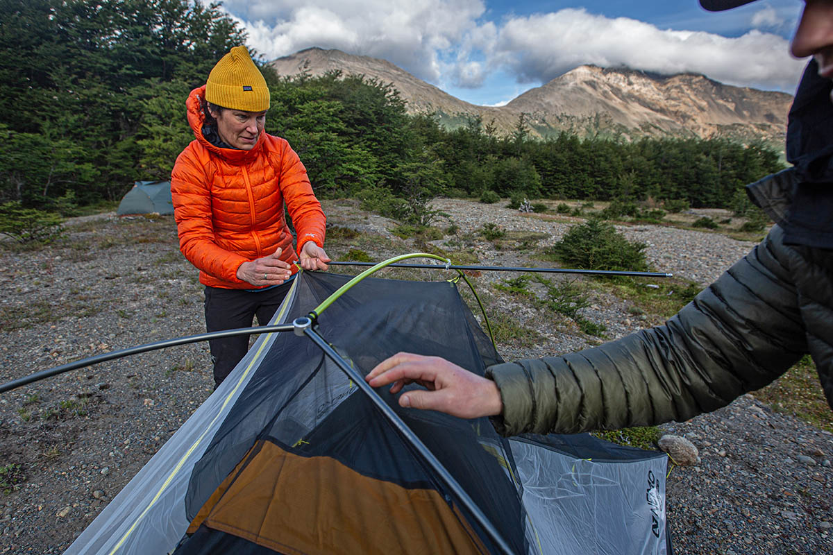 NEMO Hornet OSMO 3P backpacking tent (setting up)